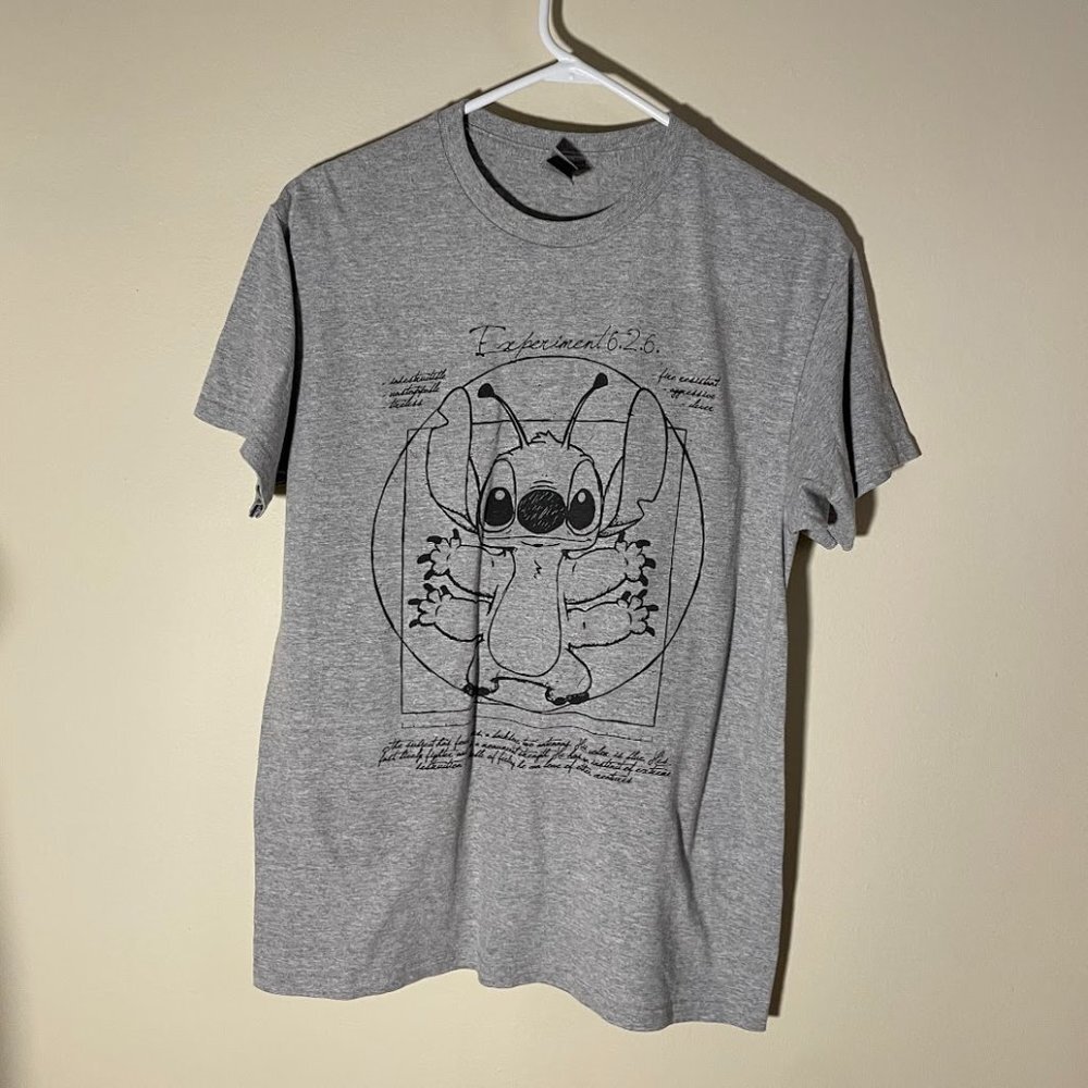 Custom Printed Disney Stich Shirt Grey Size Small